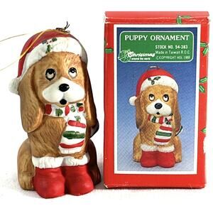 Vintage Puppy Dog Ornament House of Lloyd Ceramic Hound 1988 Original Box 3"